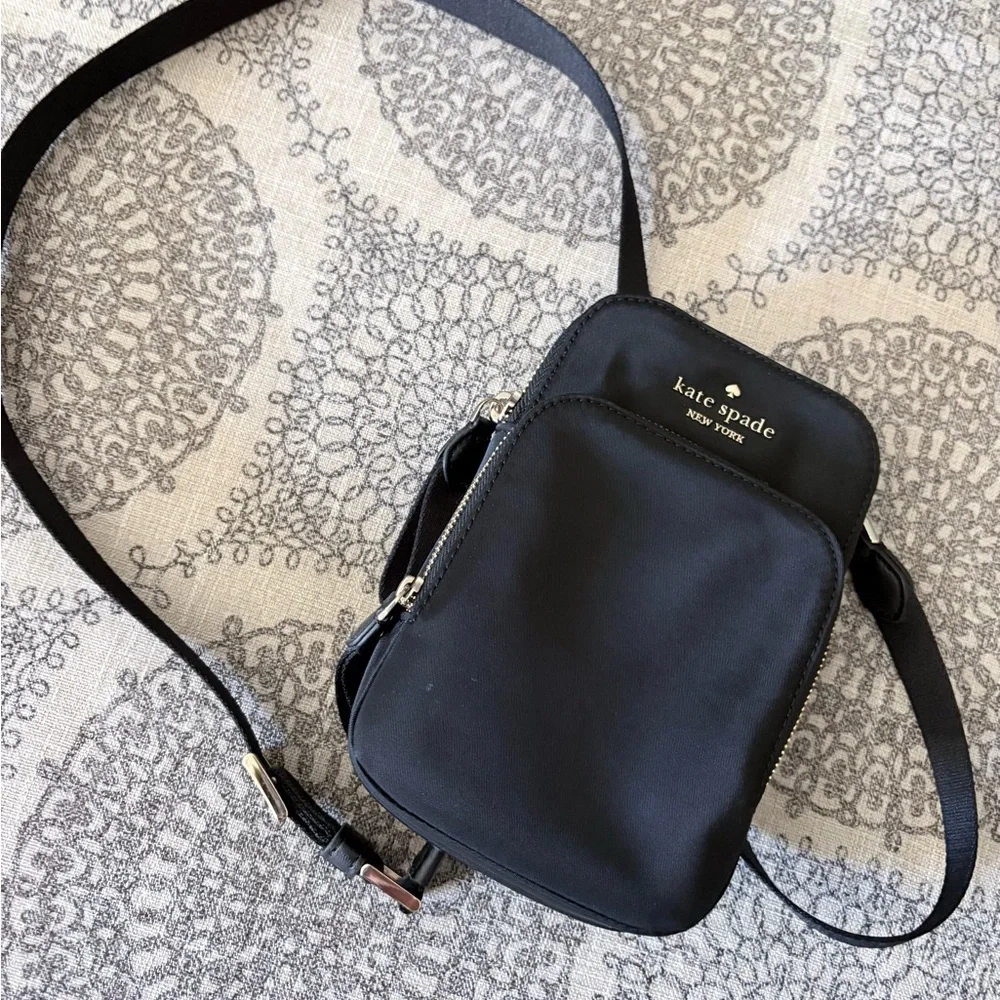 kate spade Black Compact Crossbody Phone Bag with Gold Logo - Picture 1 of 6